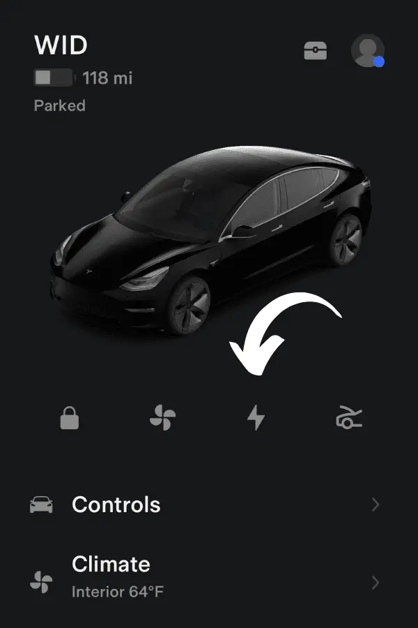 Charging Icon on the Tesla App