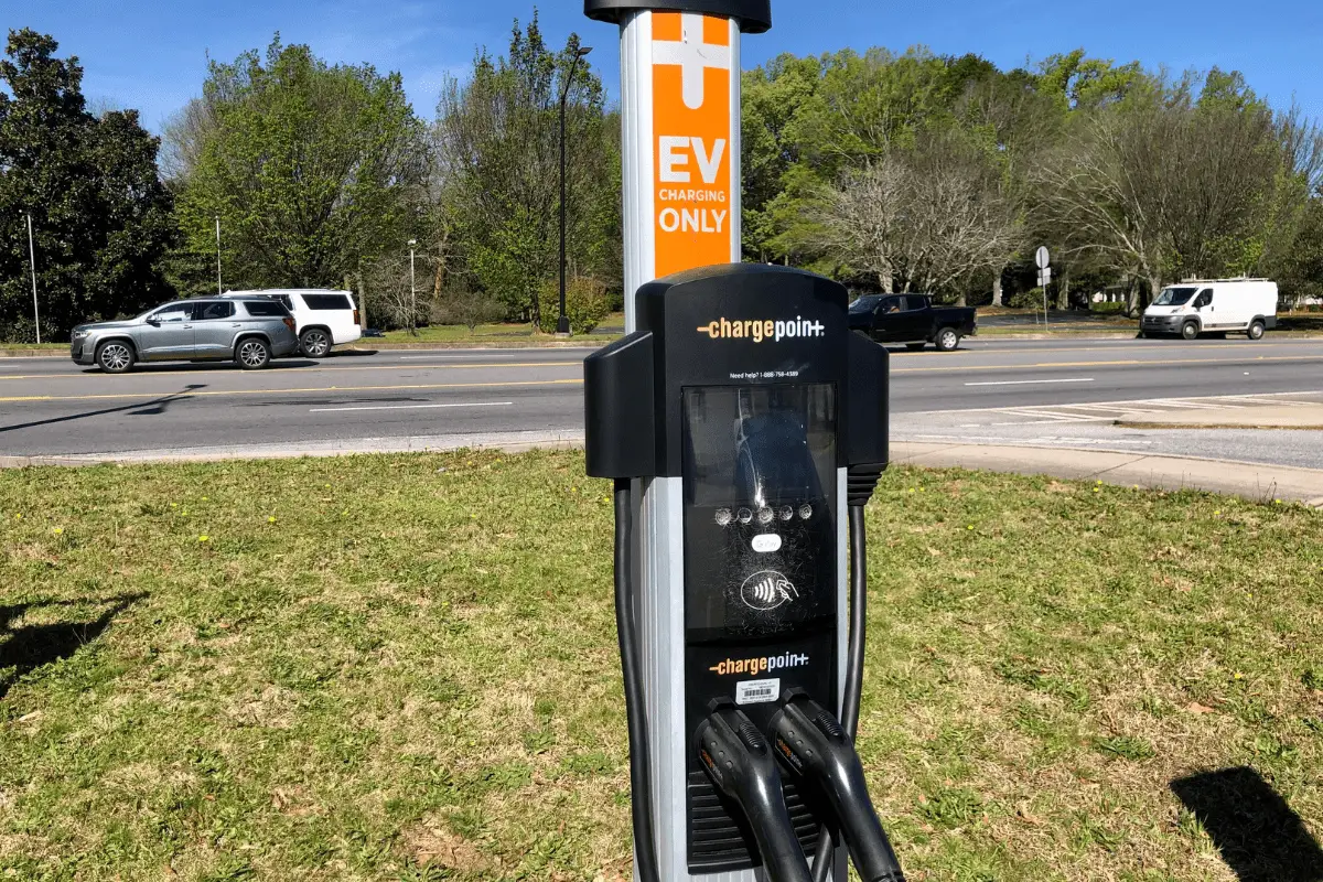Charging a Tesla at a Chargepoint Station