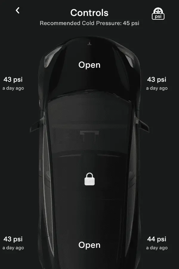 PSI Levels on Tesla App